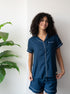 Women Summer Pajama Set Petroleum Buttoned Shirt + Shorts